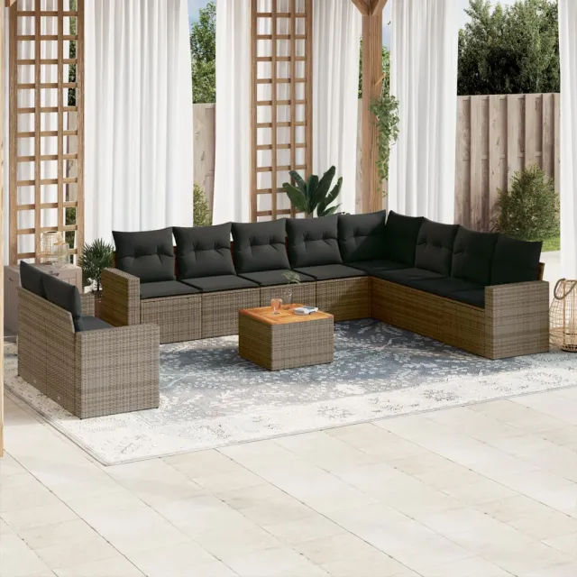 vidaXL 11-delige Loungeset met kussens poly rattan grijs, foto 2