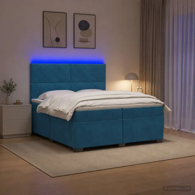 vidaXL Boxspringbed met matras Blauw 200 x 200 cm Fluweel