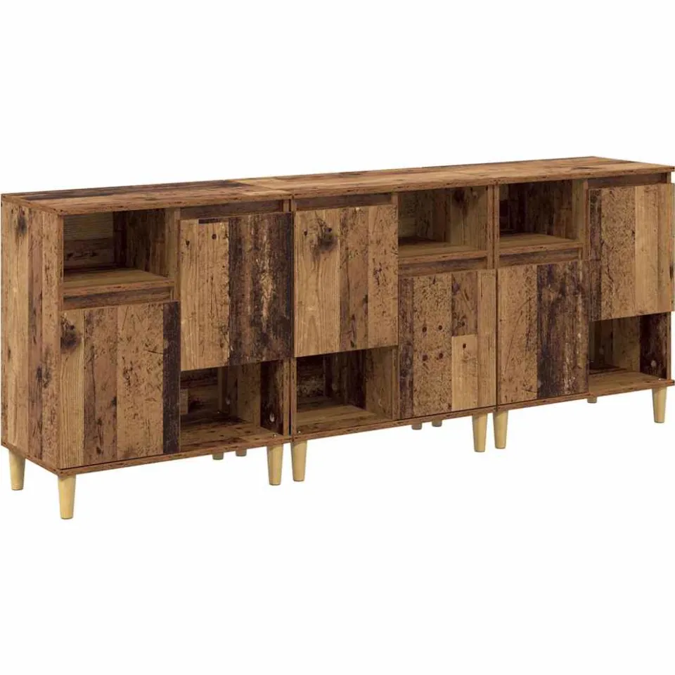 vidaXL Dressoirs 3 st Oud Hout 60 x 35 x 70 cm Bewerkt hout bruin, foto 3