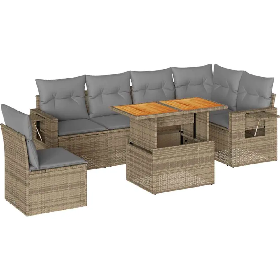 vidaXL 7-delige Loungeset met kussens poly rattan beige, foto 3