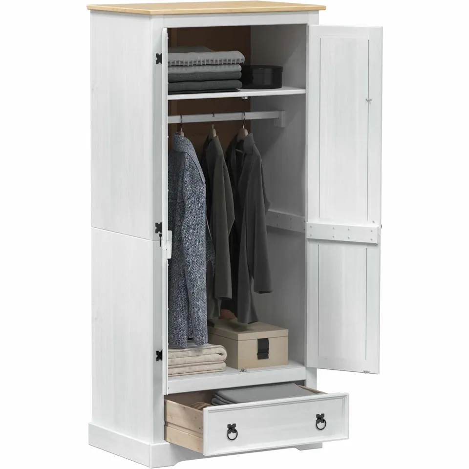 vidaXL Kasten met lade Wit 76 x 50 x 170 cm Massief grenenhout, foto 3