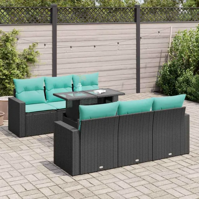 vidaXL 7-delige Loungeset met kussens poly rattan acacia zwart, foto 2