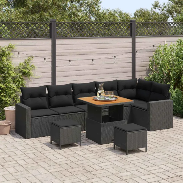 vidaXL Tuinbankenset 9 st Zwart poly rattan, foto 2
