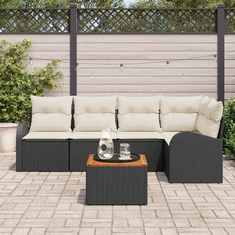 vidaXL Tuinbankenset 6 st Zwart en Crème poly rattan, foto 3