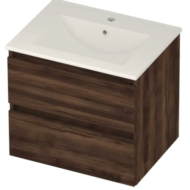 Basic-Line Coach 46 Badmeubelset Porselein 1 Kraangat Greeploos 60x46x54 cm Barista Oak Glans Wit