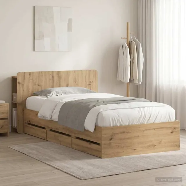 vidaXL Bedframe met opbergruimte en hoofdbord Artisanaal eiken Bruin