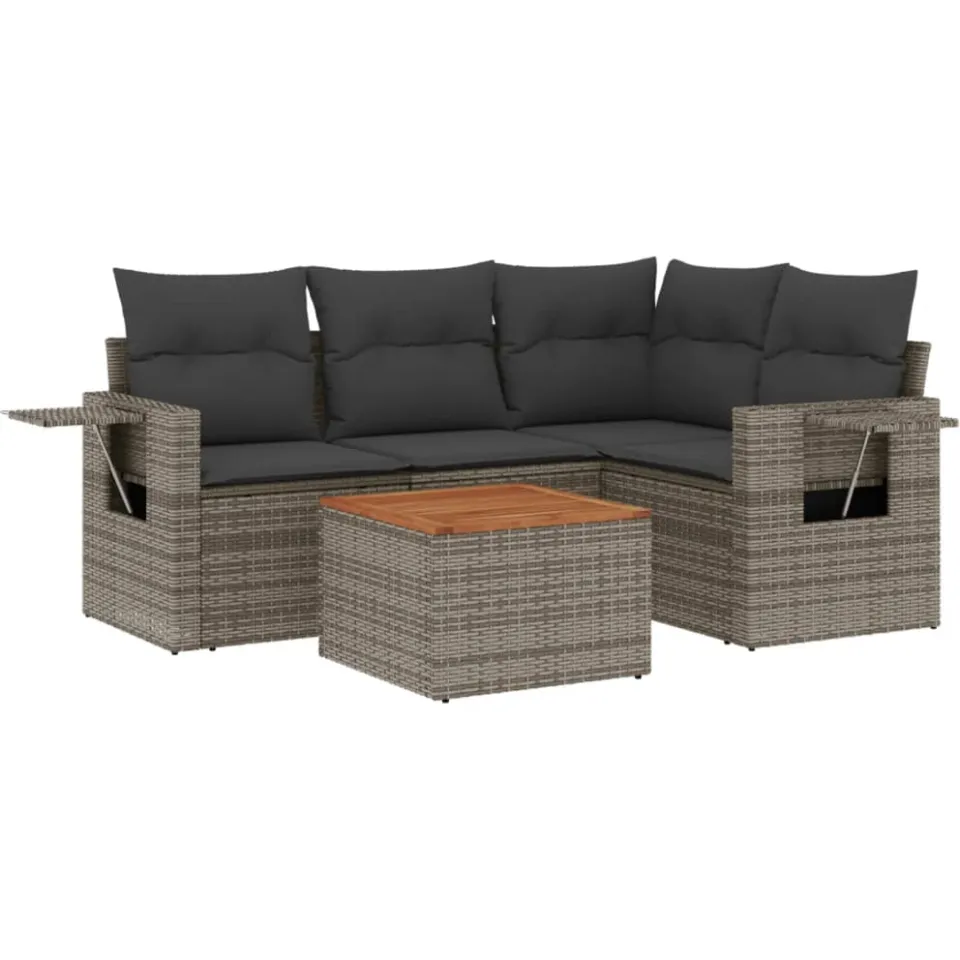 vidaXL 5-delige Loungeset met kussens poly rattan grijs, foto 3