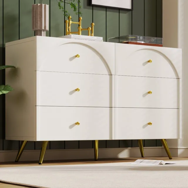 COVREO Ladekast 120x40x85 cm – crème wit, metaal en spaanplaat, 6 lades Crèmewit