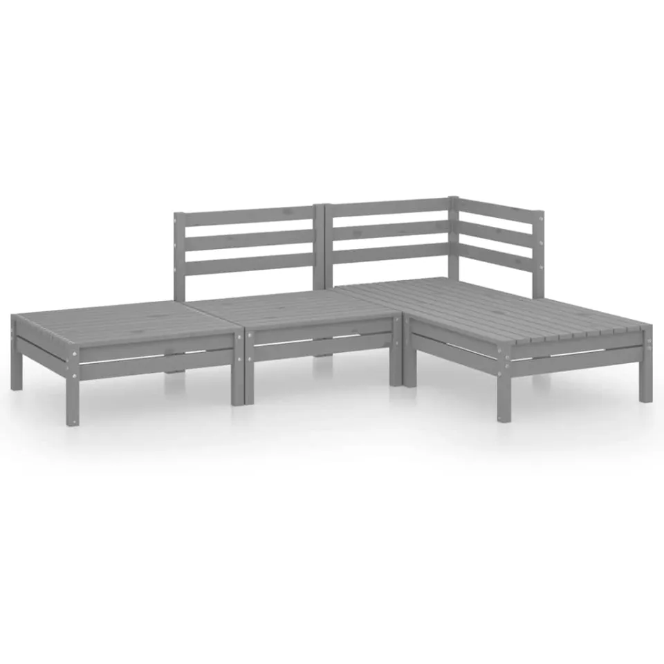 vidaXL 4-delige Loungeset massief grenenhout grijs, foto 3