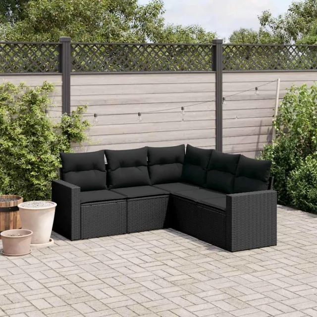 vidaXL 5-delige Loungeset met kussens poly rattan zwart, foto 2