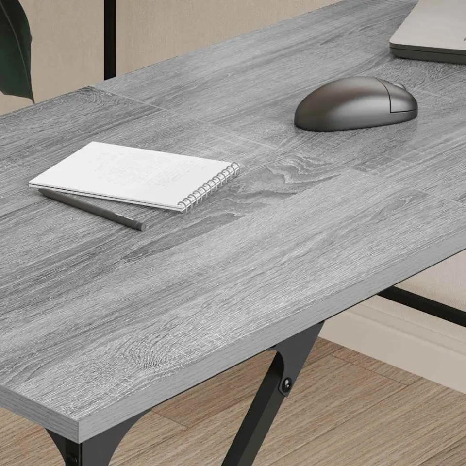 vidaXL Bureau 149x149x75 cm bewerkt hout grijs sonoma eikenkleurig, foto 4