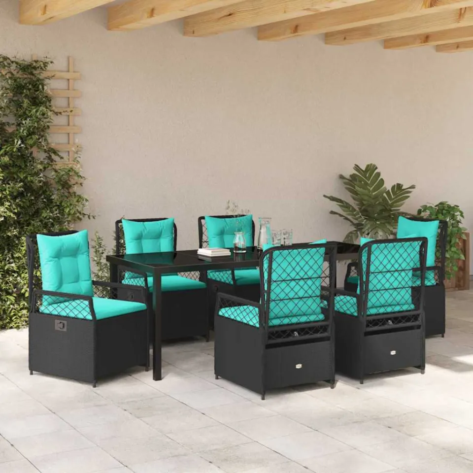 vidaXL Tuin eettafelset 7 st Zwart poly rattan, foto 3