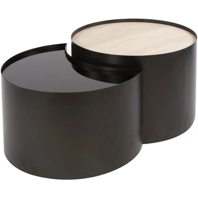 Nest of Nora Set van 2 - Nest of Nora Salontafels Trevi - Half rond - 3D keramiek travertijn / rookglas - Bronzen frame - Salontafelset / bijzettafel Bruin