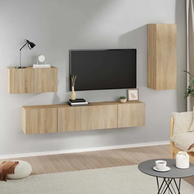 vidaXL 4-delige Tv-meubelset bewerkt hout sonoma eikenkleurig Bruin