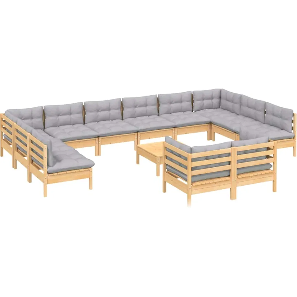 vidaXL 13-delige Loungeset met grijze kussens grenenhout Grijs