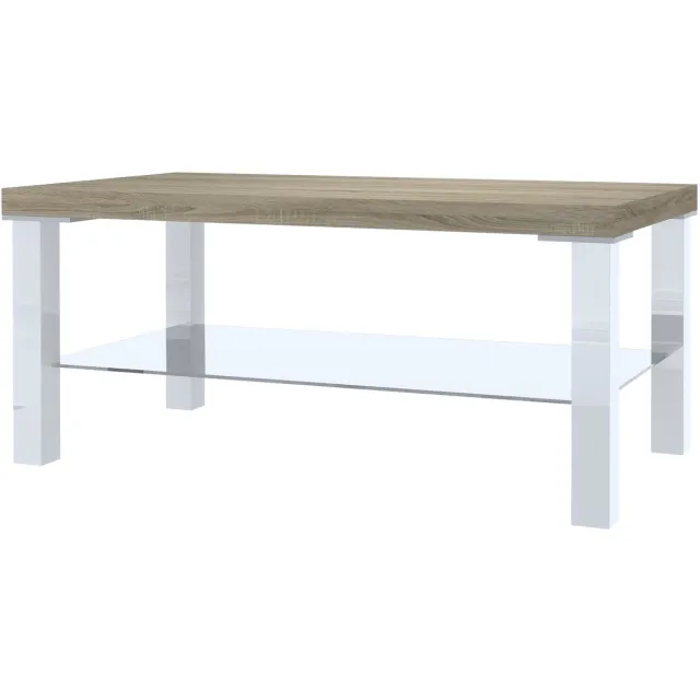 B BELINI GROUP BELINI Salontafel 90x45 cm Wit/Sonoma Eiken - Woonkamertafel met Opbergvak - Aluminium Poten - Premium Line Koffietafel met Duraflex Technologie Witte / Sonoma-eik