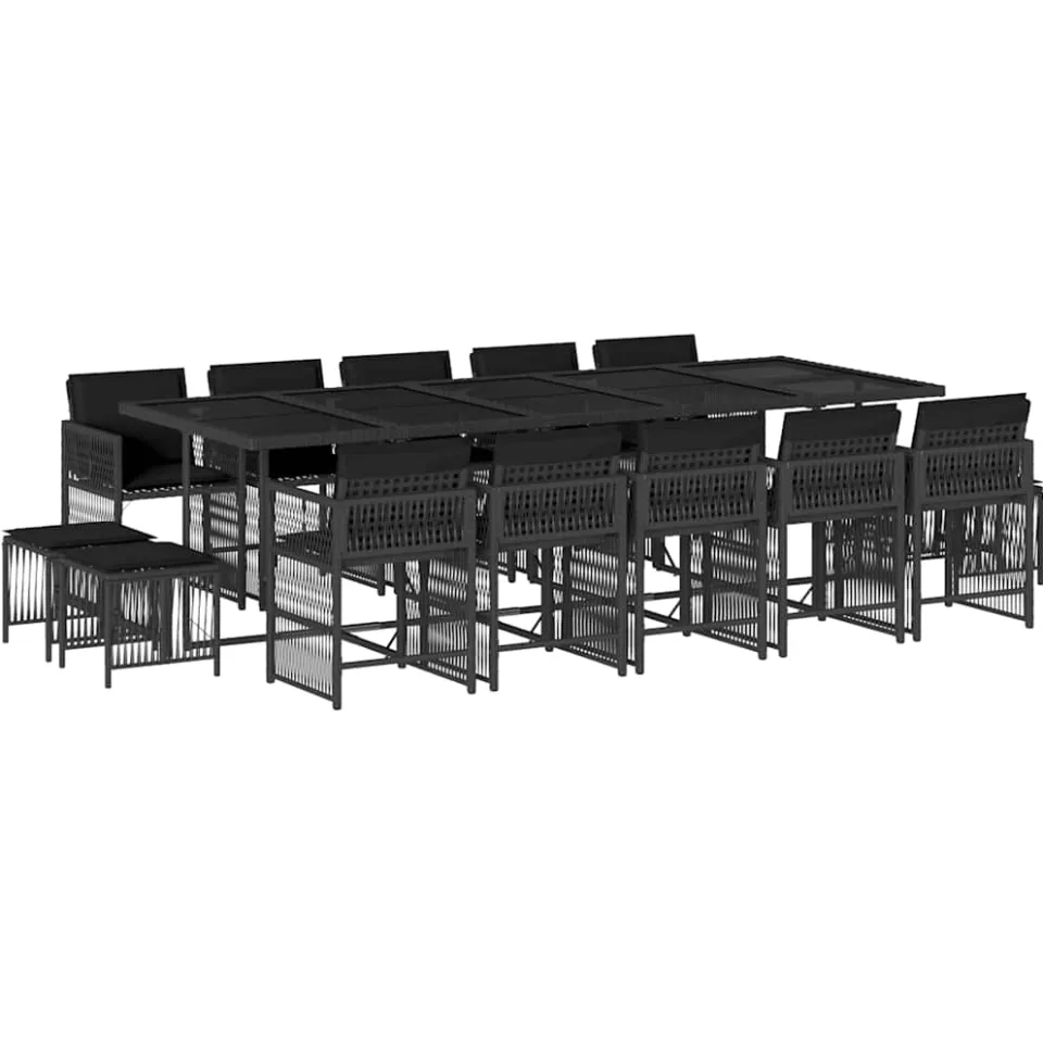 vidaXL 15-delige Tuinset met kussens poly rattan zwart, foto 3