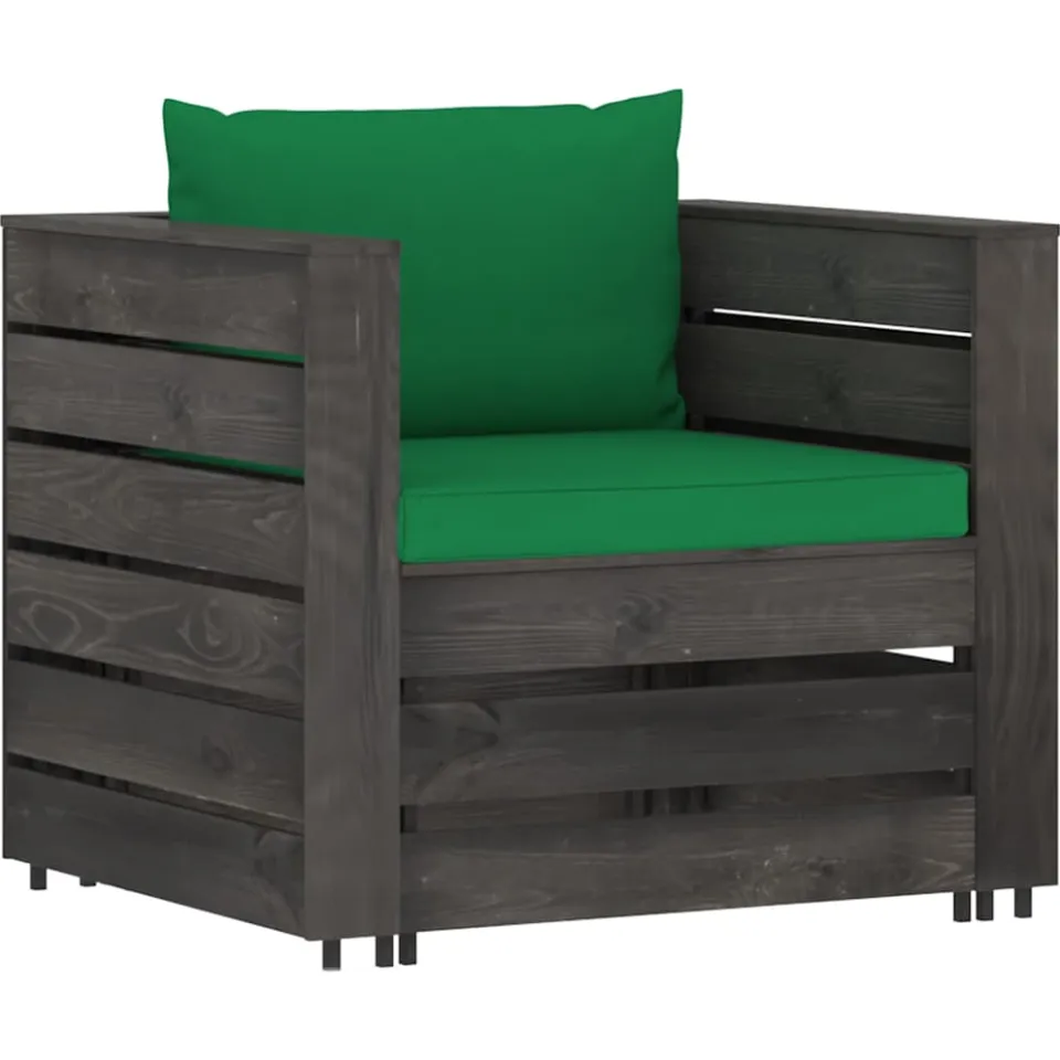 vidaXL 2-delige Loungeset met kussens grijs geïmpregneerd hout, foto 2