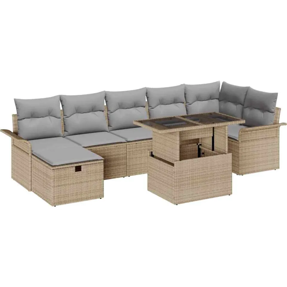vidaXL Tuin Sofa Set 8 st Beige poly rattan