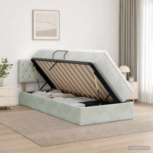 vidaXL Opslag bed met hoofdeinde Lichtgrijs 90 x 200 cm Fluweel