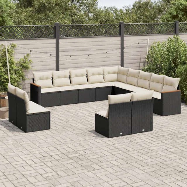 vidaXL 13-delige Loungeset met kussens poly rattan zwart, foto 2