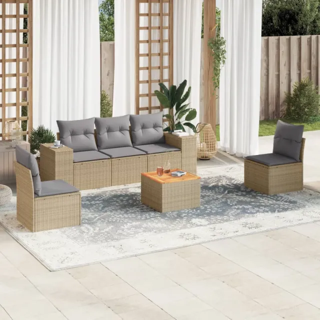vidaXL 6-delige Loungeset met kussens poly rattan beige, foto 2