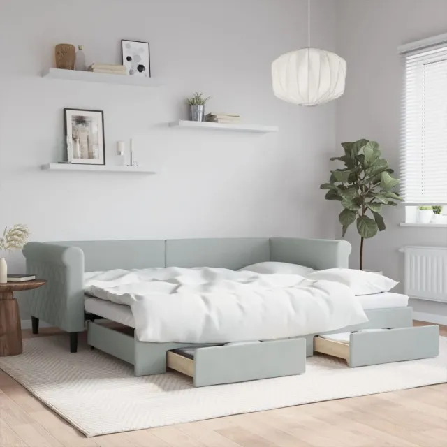 vidaXL Slaapbank onderschuifbed en lades 90x200 cm fluweel lichtgrijs grijs