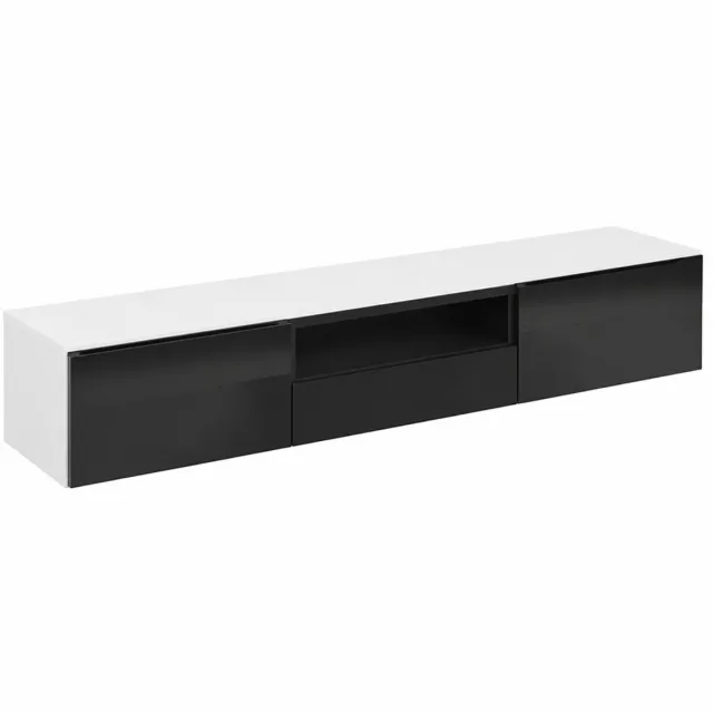 M Goods M-Goods - TV Meubel 180 cm – Hoogglans TV Kast met LED Verlichting – Modern Dressoir – Zwart/Wit of Hout/Wit – Wandmontage Mogelijk - Zwart/Wit