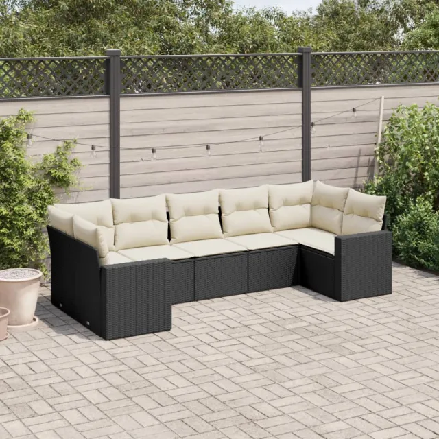 vidaXL 7-delige Loungeset met kussens poly rattan zwart, foto 2