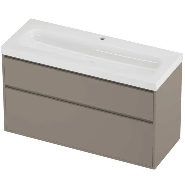 Proline Haga Badmeubelset Polystone Mezza 1 Kraangat Greeploos 120x46x73 cm Glans Wit Clay Beige