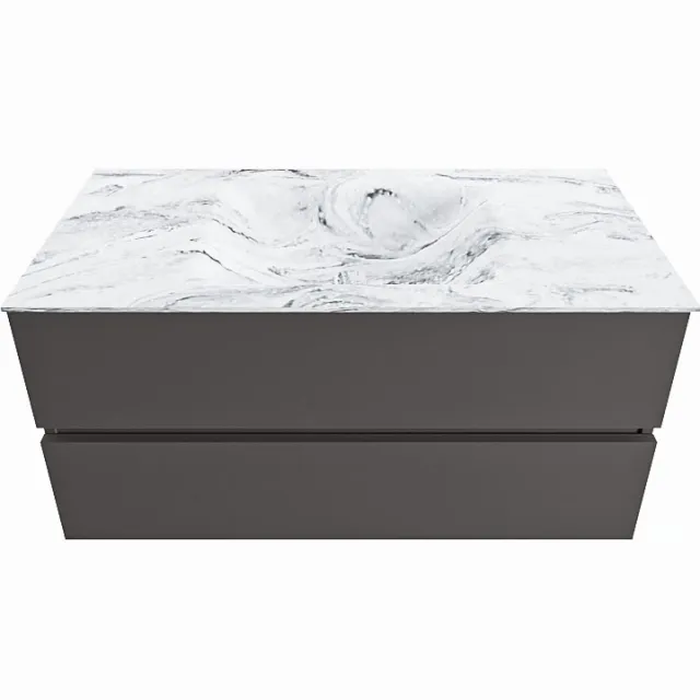 Mondiaz VICA-DLUX 100cm badmeubel onderkast Dark grey 2 lades. Inbouw wastafel CLOUD midden zonder kraangat, kleur Glace.