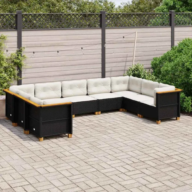vidaXL 9-delige Loungeset met kussens poly rattan zwart, foto 2