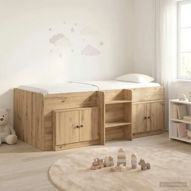vidaXL Loft Bed Frame met Kast 3 st Artisanaal eiken Bewerkt hout Bruin