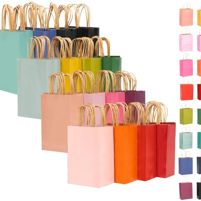 Famanu Grote set van 32 krafttassen met handgrepen, 33 x 26 x 13 cm, kleurrijke cadeautasjes in 16 verschillende kleuren voor veelzijdig gebruik bij verjaardagen, feestjes en als winkelverpakking Zwart