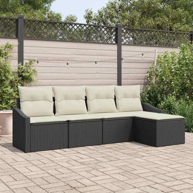 vidaXL Bankstel 5 st Bruin en Crème poly rattan