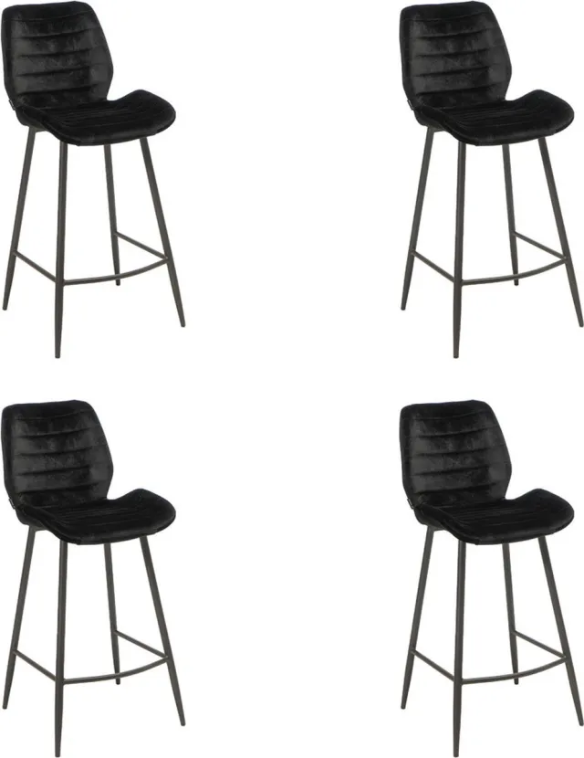 Bronx71 Velvet barkruk Toby zwart 71 cm - Barkrukken set van 4 - barstoel
