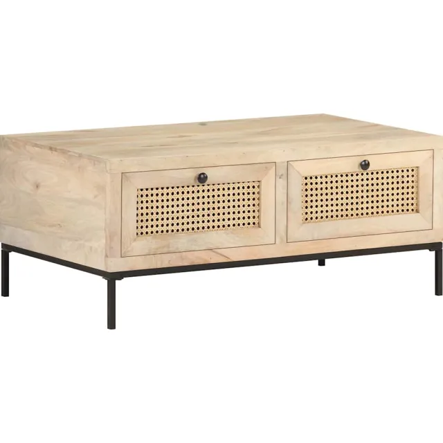 vidaXL Salontafel 90x50x37 cm massief mangohout en natuurlijk riet Bruin