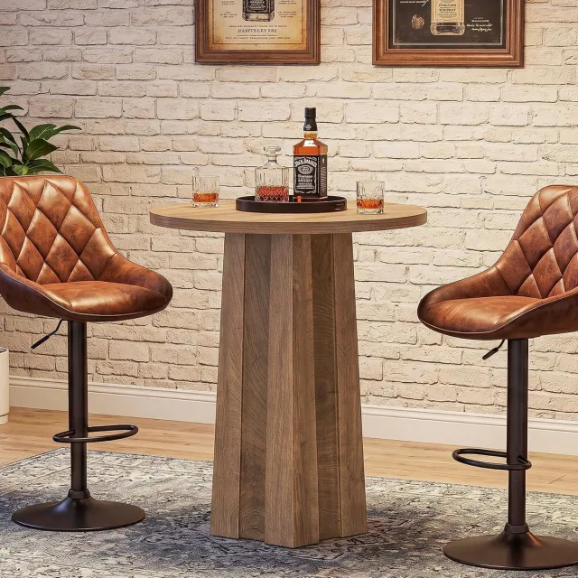 Tribesigns Vierkante Bartafel - 80 x 80 x 90 cm - pubtafel met geribbelde voet - Voor thuisbar, woonkamer, bistro, koffiehoek, kleine ruimte - Bruin