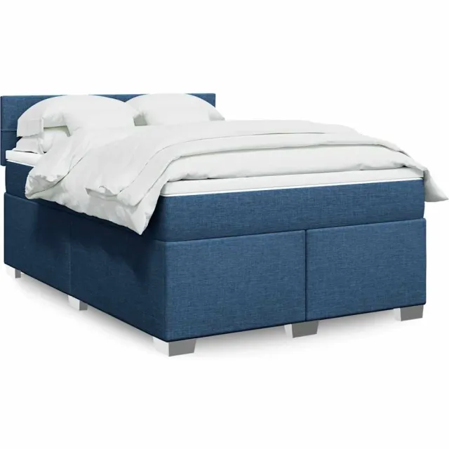 vidaXL Boxspring met matras stof blauw 140x190 cm