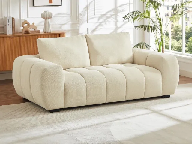 Vente-unique Driezitsbank in getextureerde beige stof BERENIA van Maison Céphy
