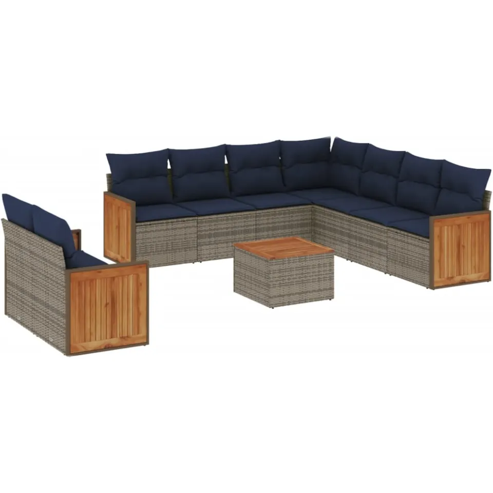 vidaXL 10-delige tuinbankset met kussens, grijs polyrotan, foto 3