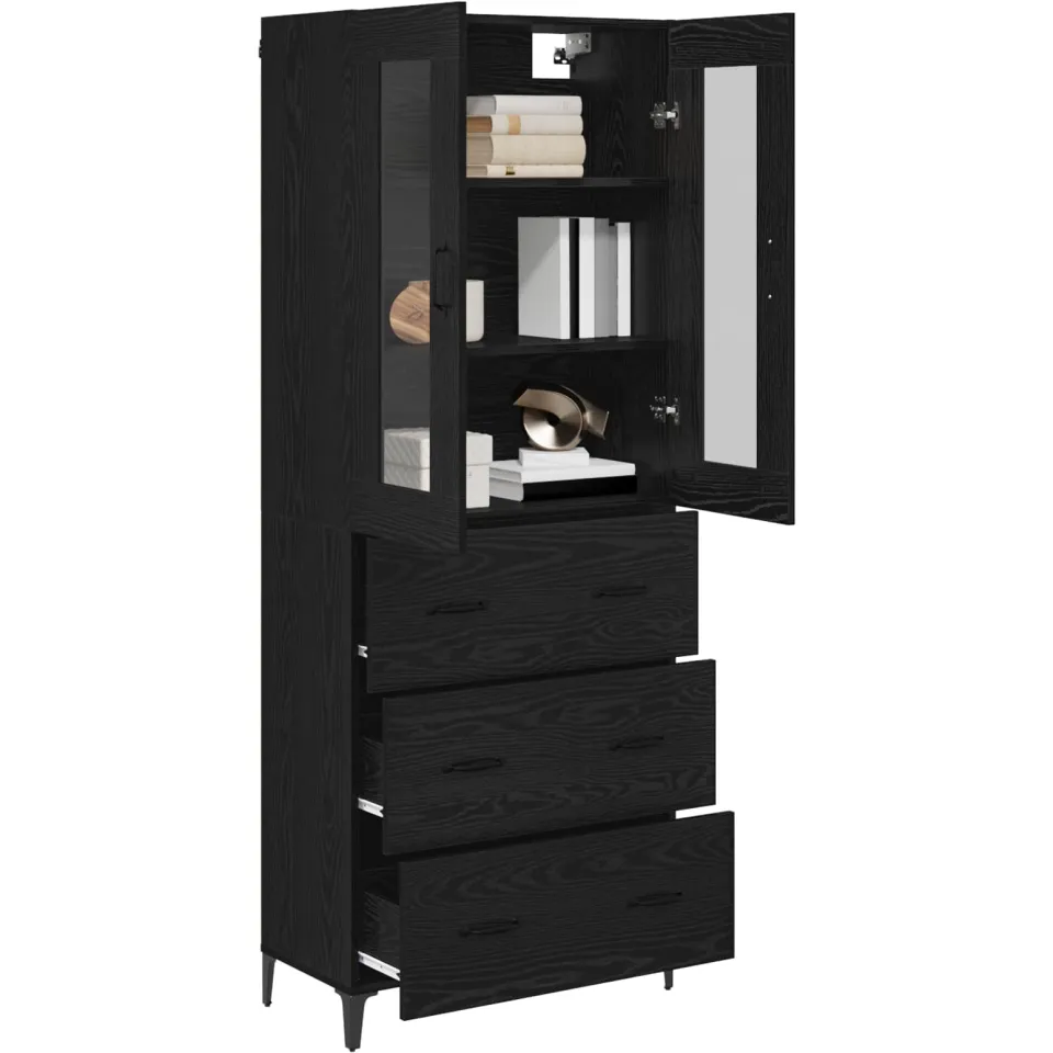 vidaXL Highboard Zwart Eiken 69,5 x 34 x 180 cm Bewerkt hout