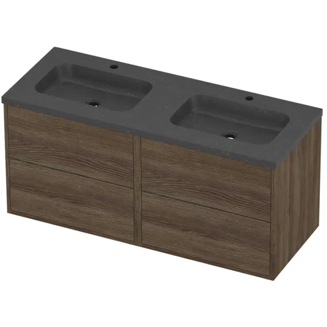 Proline Rollo Badmeubelset Hardsteen Elegant Dubbel 2 Gaten 120x46x54 cm Blue Stone Vital Oak Eiken