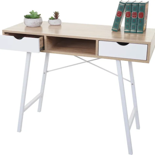 Cosmo Casa Console tafel - Bijzettafel- 3D-Structuur 100x40cm - Natuurlijk- Bruin -Wit