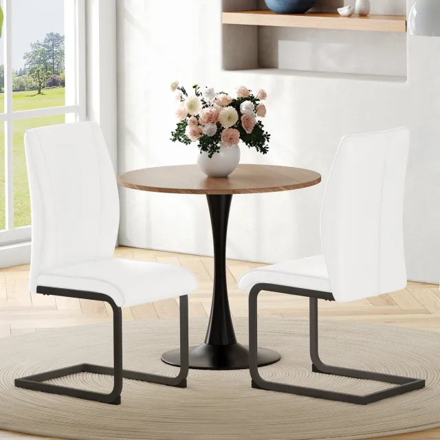 MEUNIQ Eetkamerstoel set van 2 - wit kunstleer met zwart metalen buisframe, hoge ergonomische rugleuning en gewatteerde zitting voor de eetkamer White