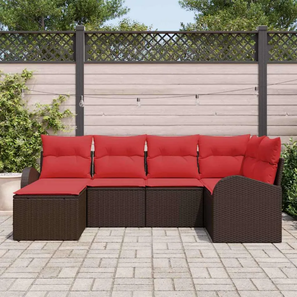 vidaXL Bankstel 6 st Bruin en Rood poly rattan, foto 3