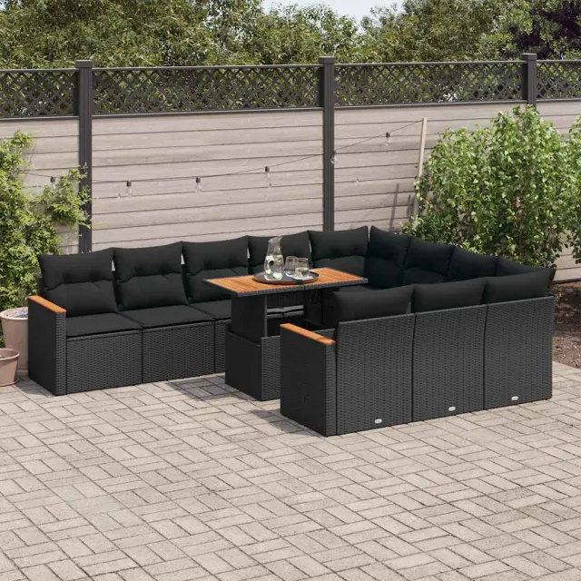 vidaXL 11-delige Loungeset met kussens poly rattan acacia zwart, foto 2