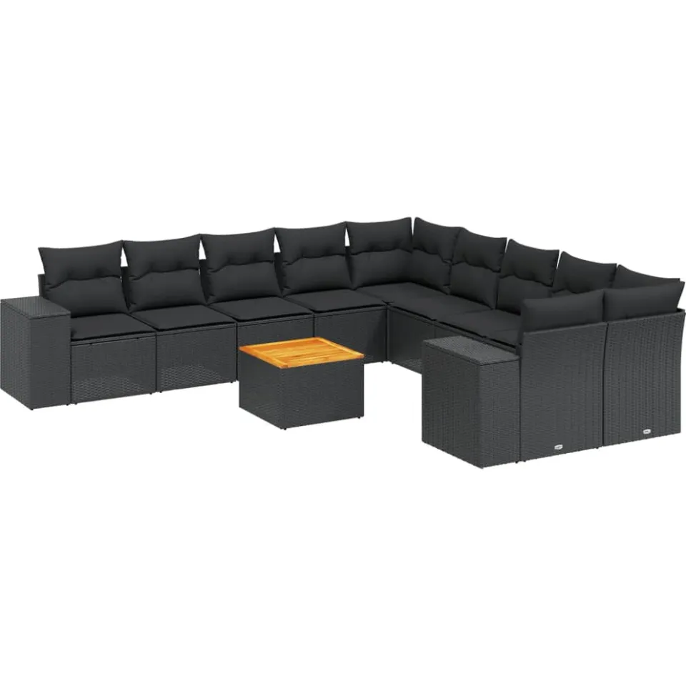 vidaXL 11-delige Loungeset met kussens poly rattan zwart, foto 3