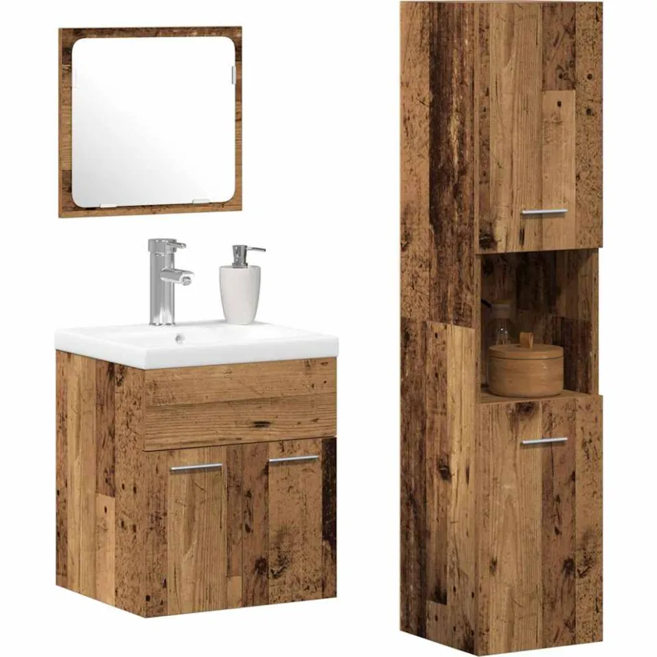 vidaXL Badkamermeubelset 4 st Oud Hout Bewerkt hout Bruin