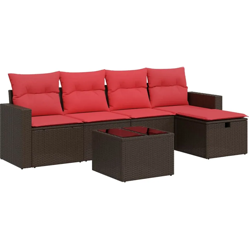 vidaXL 6-delige Loungeset met kussens poly rattan bruin, foto 3